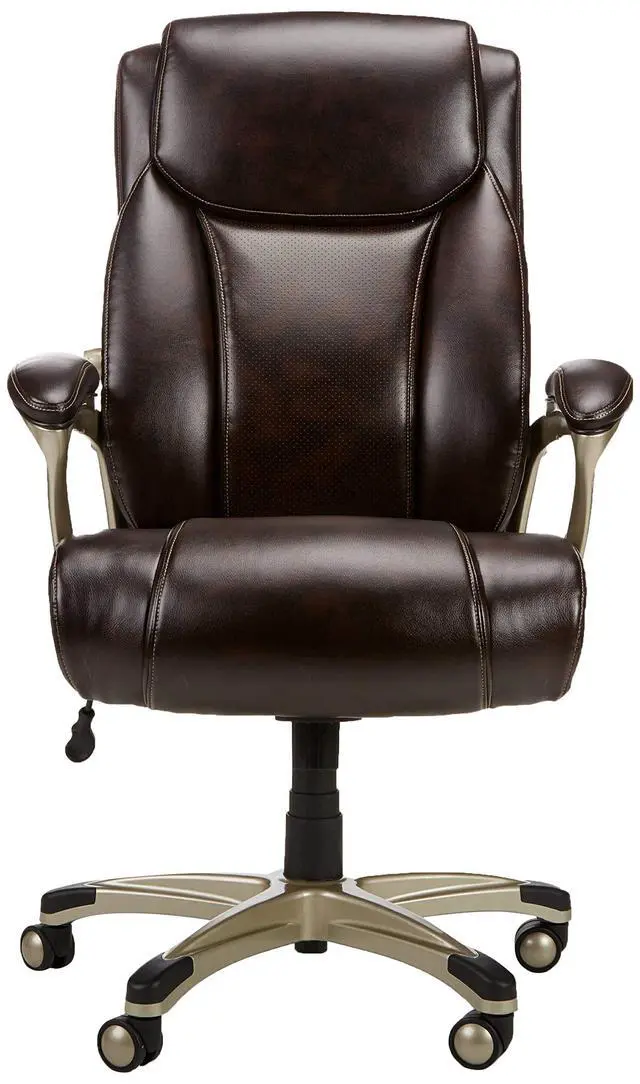 Alt view image 2 of 4 - Amazon Basics Big and Tall Executive Office Chair with Lumbar Support, Adjustable Height, 360-Degree Swivel, 350-Pound Capacity, 28.5"D x 30.25"W x 47.9"H, Brown with Pewter Finish