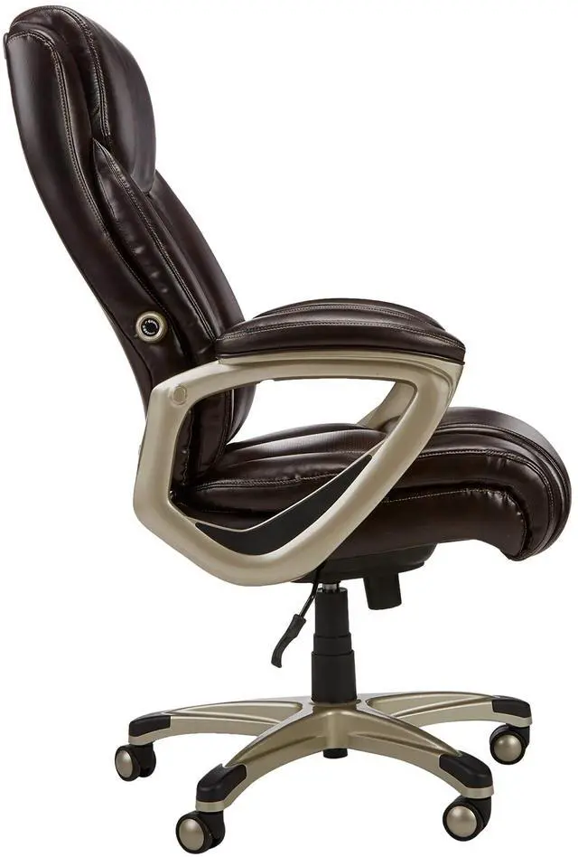Alt view image 3 of 4 - Amazon Basics Big and Tall Executive Office Chair with Lumbar Support, Adjustable Height, 360-Degree Swivel, 350-Pound Capacity, 28.5"D x 30.25"W x 47.9"H, Brown with Pewter Finish