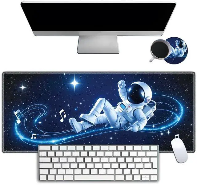 Main image of Mouse Pad Gaming Mousepad 31.5x11.8 Inch XXL Large + Coasters,Desk Mat with Stitched Edges, Non-Slip Rubber Base, Thick Mouse Pad for Computer, Laptop, Office & Home - Starry Sky Astronaut Note