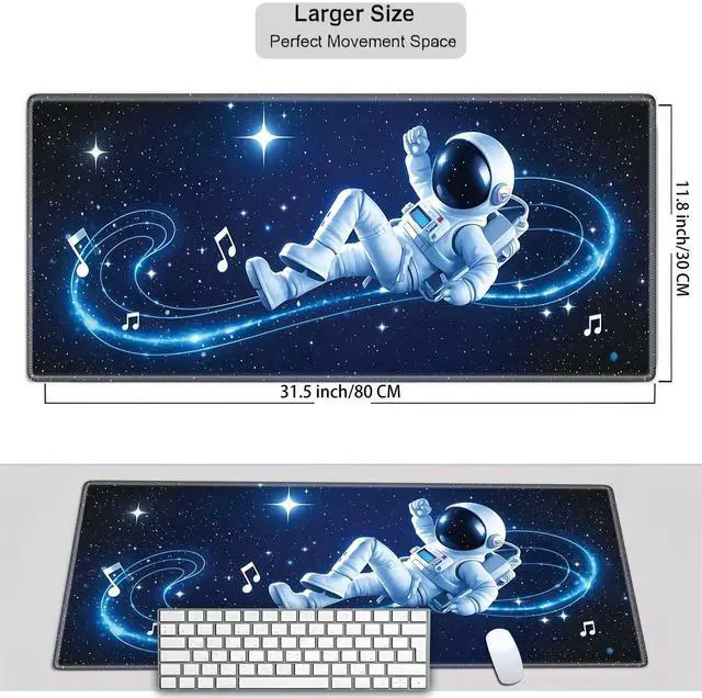 Alt view image 2 of 7 - Mouse Pad Gaming Mousepad 31.5x11.8 Inch XXL Large + Coasters,Desk Mat with Stitched Edges, Non-Slip Rubber Base, Thick Mouse Pad for Computer, Laptop, Office & Home - Starry Sky Astronaut Note