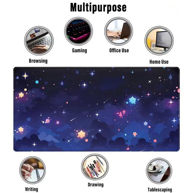 Alt view image 6 of 7 - Blue Stars Desk Mat Cute Cloud Desk Pad, Aesthetic Starry Sky Mouse Mat Gaming Mousepad XXL, Extra Large Deskktop Mats for Keyboard and Mouse, Computer Laptop Mat Kawaii Desk Decor 31.5"x15.75"
