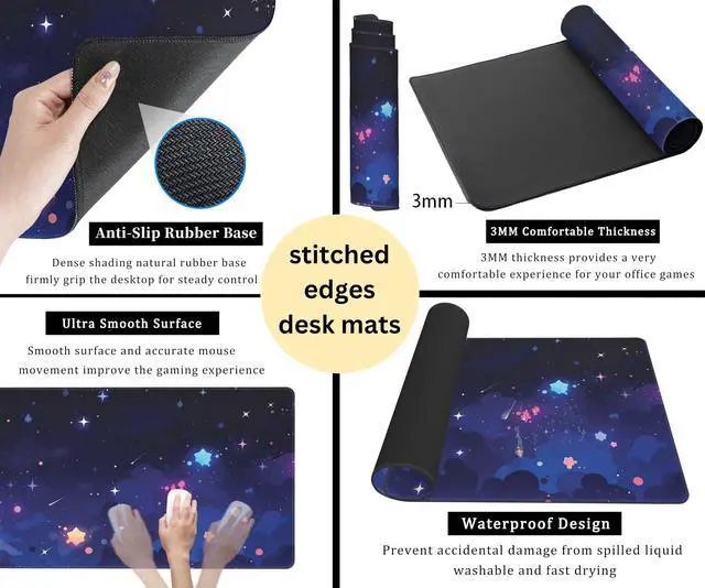 Alt view image 5 of 7 - Blue Stars Desk Mat Cute Cloud Desk Pad, Aesthetic Starry Sky Mouse Mat Gaming Mousepad XXL, Extra Large Deskktop Mats for Keyboard and Mouse, Computer Laptop Mat Kawaii Desk Decor 31.5"x15.75"