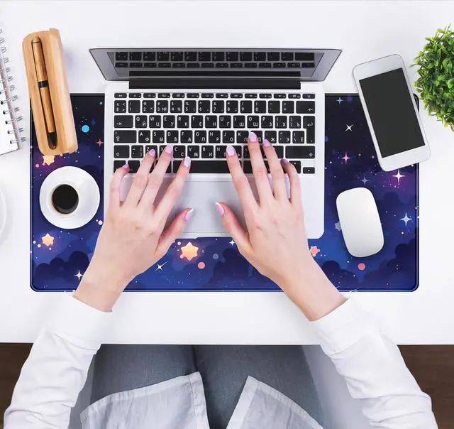 Alt view image 7 of 7 - Blue Stars Desk Mat Cute Cloud Desk Pad, Aesthetic Starry Sky Mouse Mat Gaming Mousepad XXL, Extra Large Deskktop Mats for Keyboard and Mouse, Computer Laptop Mat Kawaii Desk Decor 31.5"x15.75"