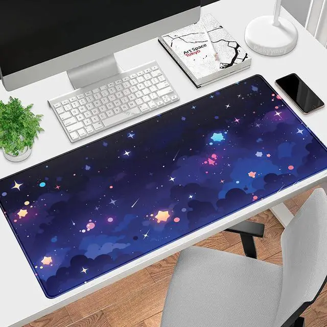 Alt view image 2 of 7 - Blue Stars Desk Mat Cute Cloud Desk Pad, Aesthetic Starry Sky Mouse Mat Gaming Mousepad XXL, Extra Large Deskktop Mats for Keyboard and Mouse, Computer Laptop Mat Kawaii Desk Decor 31.5"x15.75"