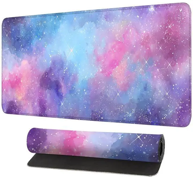Main image of Galaxy Mouse Pad Large, Extended Gaming Desk Mat 31.5 x 11.8 in Watercolor Nebula Starry Sky Design, Stitched Edges, Non-Slip Base, Keyboard and Mouse Pad for Office & Home