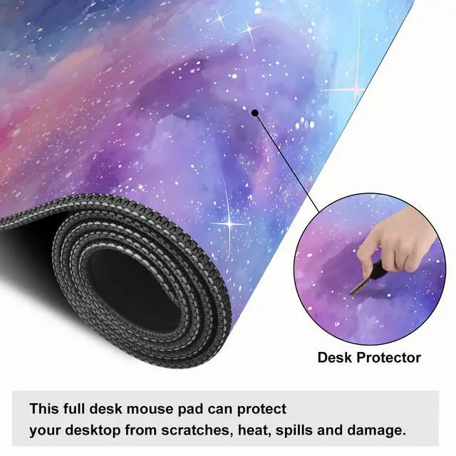 Alt view image 4 of 7 - Galaxy Mouse Pad Large, Extended Gaming Desk Mat 31.5 x 11.8 in Watercolor Nebula Starry Sky Design, Stitched Edges, Non-Slip Base, Keyboard and Mouse Pad for Office & Home