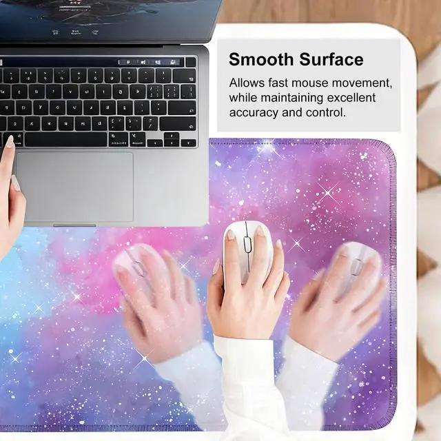 Alt view image 6 of 7 - Galaxy Mouse Pad Large, Extended Gaming Desk Mat 31.5 x 11.8 in Watercolor Nebula Starry Sky Design, Stitched Edges, Non-Slip Base, Keyboard and Mouse Pad for Office & Home