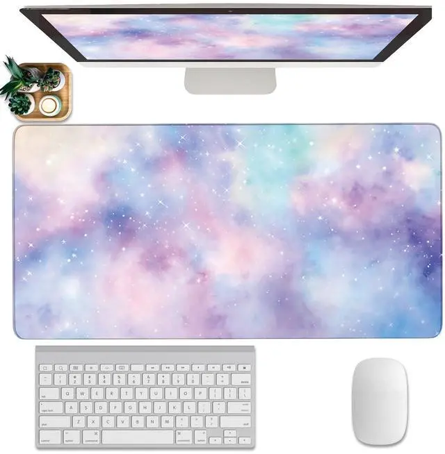 Main image of Cute Cloud Mouse Pad Starry Sky Extended Large Gaming Mouse Pad Stitched Edges Galaxy XXL Colorful Pastel Desk Mat Non-Slip Base Space Big Mousepad for Computer Home Office Girls 31.5X15.7Inch