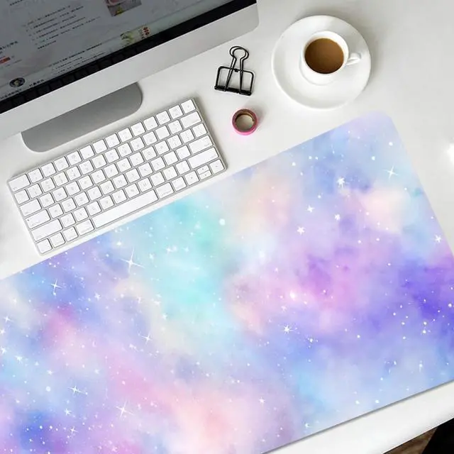 Alt view image 4 of 7 - Cute Cloud Mouse Pad Starry Sky Extended Large Gaming Mouse Pad Stitched Edges Galaxy XXL Colorful Pastel Desk Mat Non-Slip Base Space Big Mousepad for Computer Home Office Girls 31.5X15.7Inch
