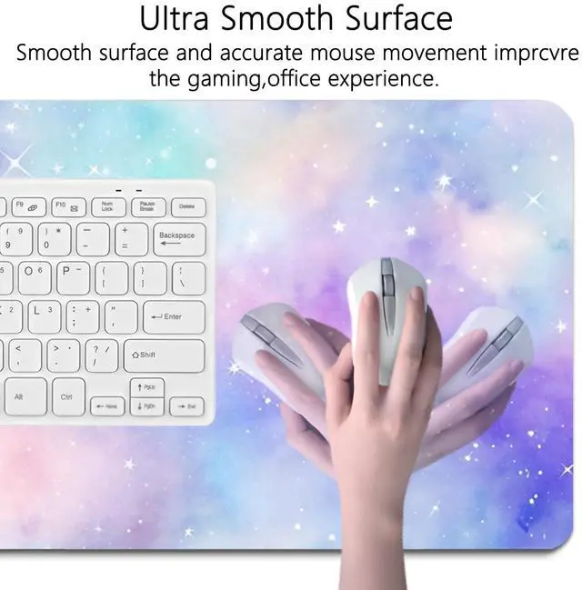 Alt view image 2 of 7 - Cute Cloud Mouse Pad Starry Sky Extended Large Gaming Mouse Pad Stitched Edges Galaxy XXL Colorful Pastel Desk Mat Non-Slip Base Space Big Mousepad for Computer Home Office Girls 31.5X15.7Inch