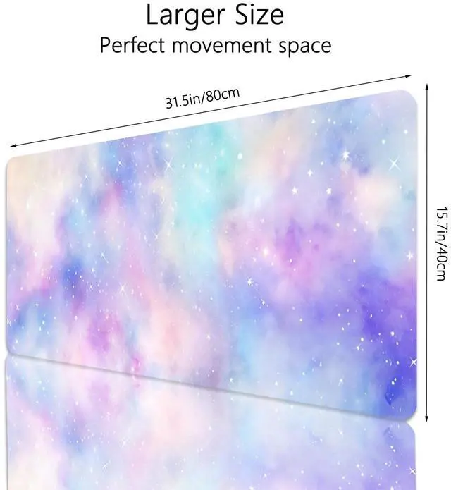 Alt view image 3 of 7 - Cute Cloud Mouse Pad Starry Sky Extended Large Gaming Mouse Pad Stitched Edges Galaxy XXL Colorful Pastel Desk Mat Non-Slip Base Space Big Mousepad for Computer Home Office Girls 31.5X15.7Inch