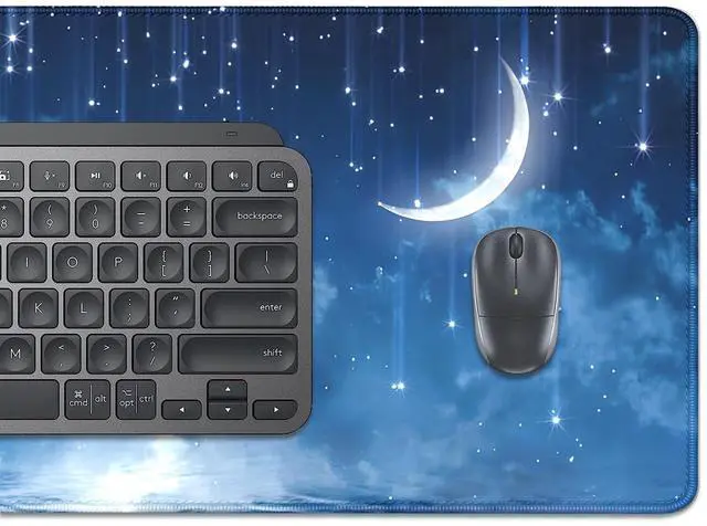 Alt view image 5 of 7 - Blue Sky Stars Moon Desk Pad Mouse Pad,Large XL Meteor Showers Mouse Mat with Stitched Edges,Non-Slip Rubber Base Mousepad for Office PC Keyboard Laptop and Home Work Desk Mat(27.5X11.8 in)