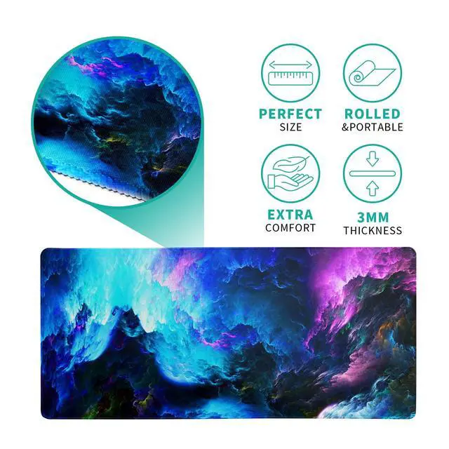 Alt view image 5 of 7 - Dazzling Galaxy Gaming Mouse Pad 31.5x11.8 Inch Blue Purple Galaxy Nebula Universe Space Large Mousepad Non-Slip Rubber Base Stitched Edges Keyboard Mouse Mat Desk Pad for Office Home and Game