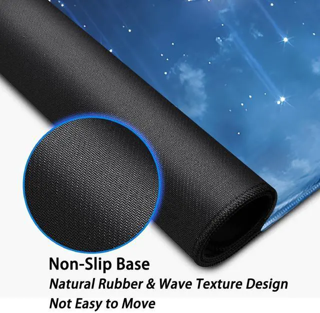 Alt view image 6 of 7 - Blue Sky Stars Moon Desk Pad Mouse Pad,Large XL Meteor Showers Mouse Mat with Stitched Edges,Non-Slip Rubber Base Mousepad for Office PC Keyboard Laptop and Home Work Desk Mat(27.5X11.8 in)