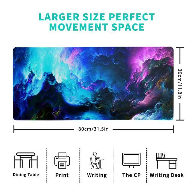 Alt view image 2 of 7 - Dazzling Galaxy Gaming Mouse Pad 31.5x11.8 Inch Blue Purple Galaxy Nebula Universe Space Large Mousepad Non-Slip Rubber Base Stitched Edges Keyboard Mouse Mat Desk Pad for Office Home and Game