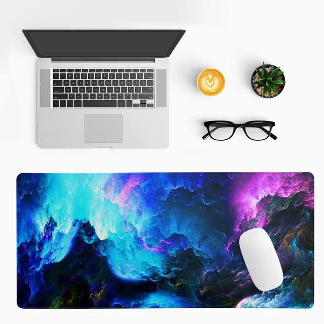 Alt view image 3 of 7 - Dazzling Galaxy Gaming Mouse Pad 31.5x11.8 Inch Blue Purple Galaxy Nebula Universe Space Large Mousepad Non-Slip Rubber Base Stitched Edges Keyboard Mouse Mat Desk Pad for Office Home and Game