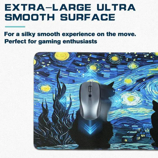 Alt view image 4 of 7 - Mouse Pad Gaming - Desk Mat for Keyboard and Mouse - Van Gogh Starry Night Large Mouse Pads for Desk, Gaming Mousepad with Non-Slip Base, Desks Pad (31.5" X 11.8") for Game, Office and Home