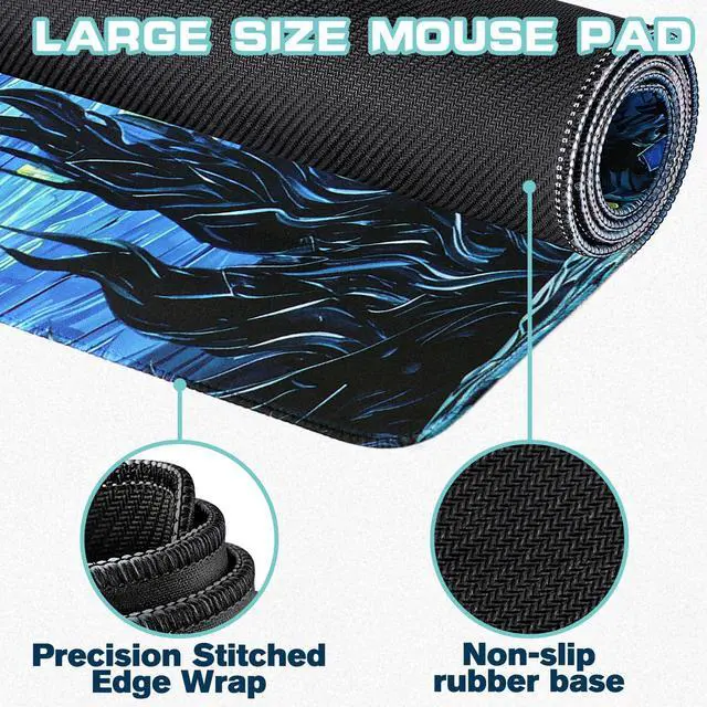 Alt view image 2 of 7 - Mouse Pad Gaming - Desk Mat for Keyboard and Mouse - Van Gogh Starry Night Large Mouse Pads for Desk, Gaming Mousepad with Non-Slip Base, Desks Pad (31.5" X 11.8") for Game, Office and Home