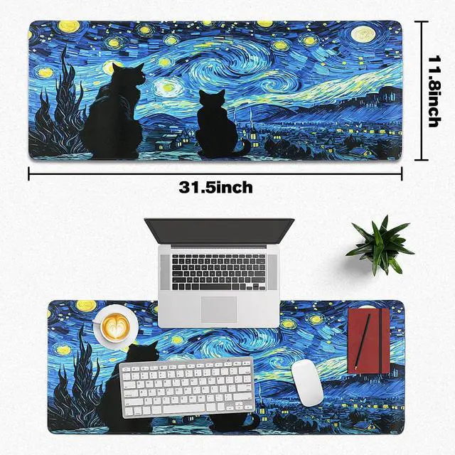 Alt view image 5 of 7 - Mouse Pad Gaming - Desk Mat for Keyboard and Mouse - Van Gogh Starry Night Large Mouse Pads for Desk, Gaming Mousepad with Non-Slip Base, Desks Pad (31.5" X 11.8") for Game, Office and Home