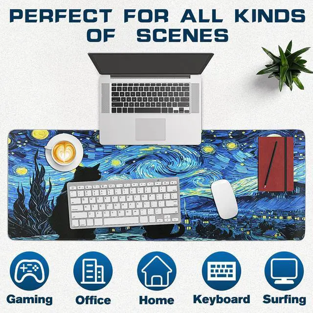 Alt view image 6 of 7 - Mouse Pad Gaming - Desk Mat for Keyboard and Mouse - Van Gogh Starry Night Large Mouse Pads for Desk, Gaming Mousepad with Non-Slip Base, Desks Pad (31.5" X 11.8") for Game, Office and Home