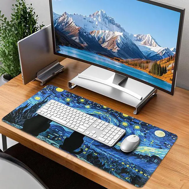 Alt view image 7 of 7 - Mouse Pad Gaming - Desk Mat for Keyboard and Mouse - Van Gogh Starry Night Large Mouse Pads for Desk, Gaming Mousepad with Non-Slip Base, Desks Pad (31.5" X 11.8") for Game, Office and Home