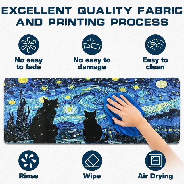 Alt view image 3 of 7 - Mouse Pad Gaming - Desk Mat for Keyboard and Mouse - Van Gogh Starry Night Large Mouse Pads for Desk, Gaming Mousepad with Non-Slip Base, Desks Pad (31.5" X 11.8") for Game, Office and Home