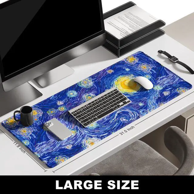 Alt view image 2 of 7 - Large Mouse Pad, Desk Pad, XXL XL Extended Gaming Mouse Pad, Desk Mat for Office & Home, Long Keyboard Mat, Huge Mouse Pad, Desktop Full Cover 31.5 x 11.8 Inches, Van Gogh Starry Night