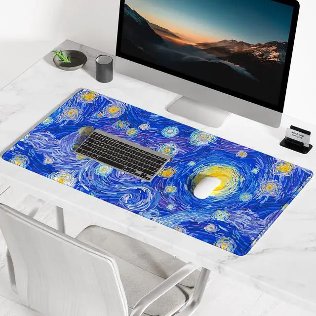 Alt view image 7 of 7 - Large Mouse Pad, Desk Pad, XXL XL Extended Gaming Mouse Pad, Desk Mat for Office & Home, Long Keyboard Mat, Huge Mouse Pad, Desktop Full Cover 31.5 x 11.8 Inches, Van Gogh Starry Night