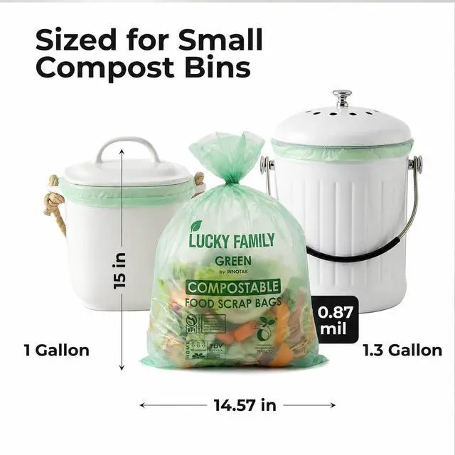 Alt view image 2 of 7 - Compostable Trash Bags for Kitchen Compost Bins 1.3 Gallon Small Compost Bags for Countertop Bin, Green Compostable Bags, BPI Certified ASTM D6400, Leak-Resistant Food Waste Bags (50 Count)