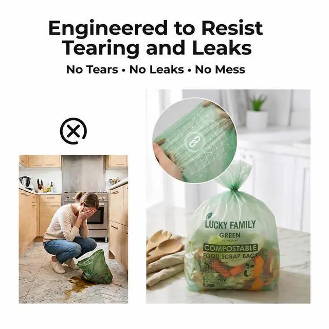 Alt view image 5 of 7 - Compostable Trash Bags for Kitchen Compost Bins 1.3 Gallon Small Compost Bags for Countertop Bin, Green Compostable Bags, BPI Certified ASTM D6400, Leak-Resistant Food Waste Bags (50 Count)