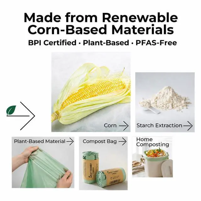 Alt view image 6 of 7 - Compostable Trash Bags for Kitchen Compost Bins 1.3 Gallon Small Compost Bags for Countertop Bin, Green Compostable Bags, BPI Certified ASTM D6400, Leak-Resistant Food Waste Bags (50 Count)