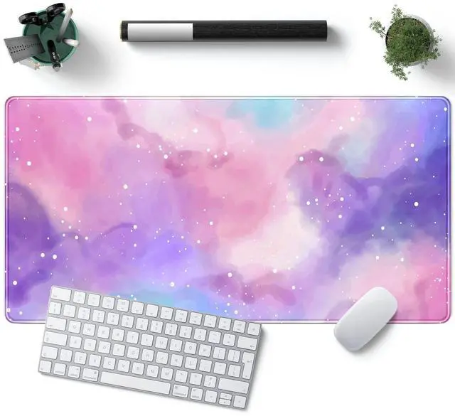 Main image of Desk Pad Purple Starry Sky Cute Gaming Mouse Pad Galaxy Gamer Girl Cute Pink Desk Decor Keyboard Desk Mat, Stitched Edges Desktop with Stitched Edges Non-Slip Large Computer Mat 31.5x15.7 in