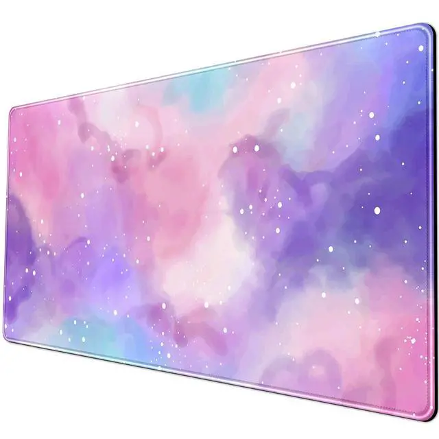 Alt view image 5 of 6 - Desk Pad Purple Starry Sky Cute Gaming Mouse Pad Galaxy Gamer Girl Cute Pink Desk Decor Keyboard Desk Mat, Stitched Edges Desktop with Stitched Edges Non-Slip Large Computer Mat 31.5x15.7 in