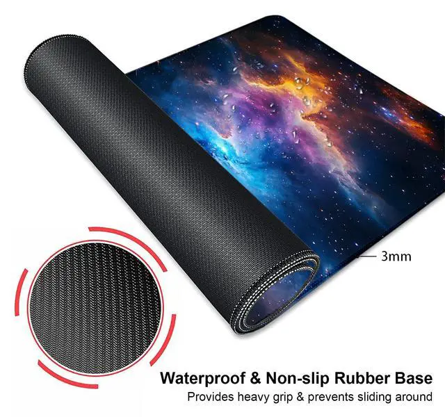 Alt view image 3 of 7 - Space Universe Nebula Galaxy Large Mouse Pad, Desk Mat Computer Keyboard Pad Non-Slip Rubber Base Waterproof with Stitched Edges for Laptop Gaming, Office & Home 31.5 x 11.8 Inch (XL-19)