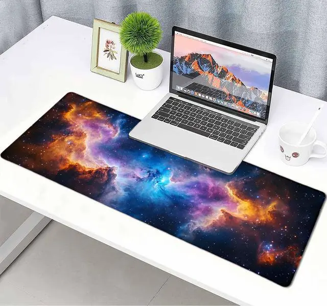 Alt view image 6 of 7 - Space Universe Nebula Galaxy Large Mouse Pad, Desk Mat Computer Keyboard Pad Non-Slip Rubber Base Waterproof with Stitched Edges for Laptop Gaming, Office & Home 31.5 x 11.8 Inch (XL-19)