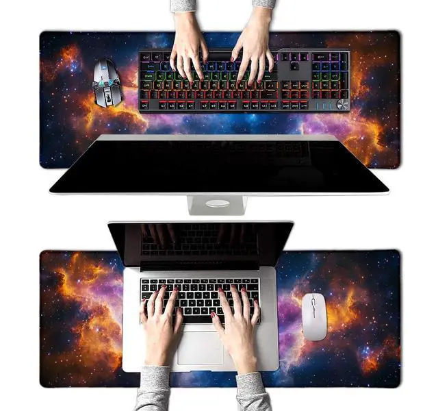Alt view image 4 of 7 - Space Universe Nebula Galaxy Large Mouse Pad, Desk Mat Computer Keyboard Pad Non-Slip Rubber Base Waterproof with Stitched Edges for Laptop Gaming, Office & Home 31.5 x 11.8 Inch (XL-19)