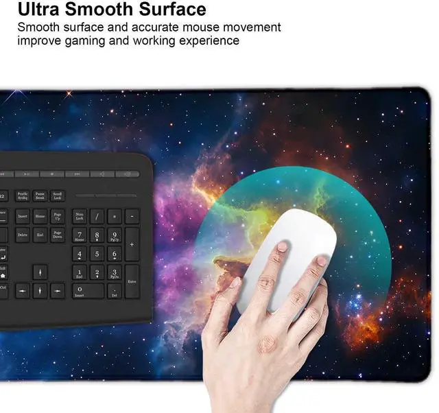 Alt view image 5 of 7 - Space Universe Nebula Galaxy Large Mouse Pad, Desk Mat Computer Keyboard Pad Non-Slip Rubber Base Waterproof with Stitched Edges for Laptop Gaming, Office & Home 31.5 x 11.8 Inch (XL-19)