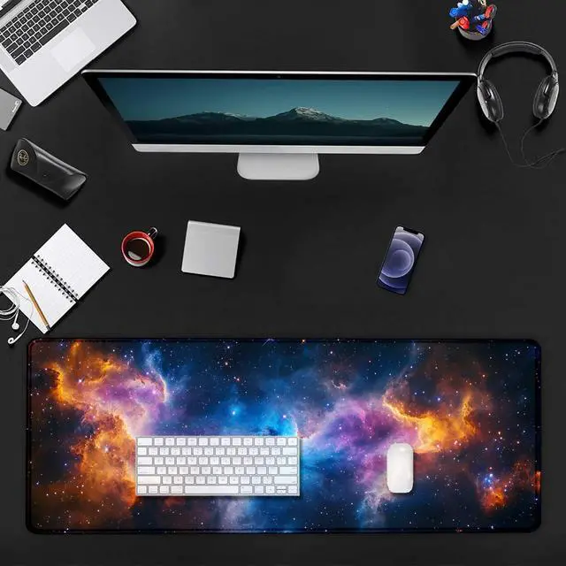 Alt view image 7 of 7 - Space Universe Nebula Galaxy Large Mouse Pad, Desk Mat Computer Keyboard Pad Non-Slip Rubber Base Waterproof with Stitched Edges for Laptop Gaming, Office & Home 31.5 x 11.8 Inch (XL-19)