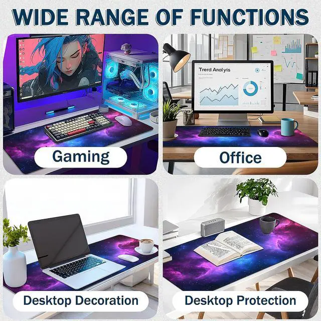 Alt view image 5 of 7 - Mouse Pad Gaming - Desk Mat for Keyboard and Mouse - Large Mouse Pad for Desk, Mousepad (35.4" X 15.7") with Non-Slip Base, Desks Pad Mat Office and Home (Starry Sky 2, 35.4L x 15.7W inches)