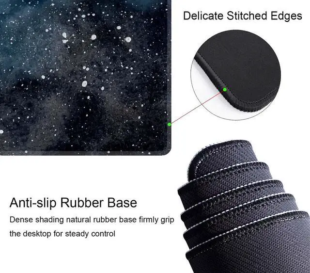 Alt view image 3 of 7 - Dark Starry Deep Space Gaming Mouse Pad XL Extended Large Desk Mat Big Mousepad Non-Slip Rubber Base Stitched Edge Long Desk Pad for Desktop PC Computer Gamer,31.5×11.8 Inch