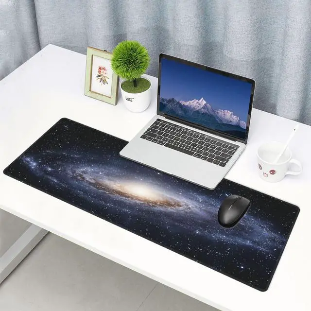 Alt view image 3 of 7 - Galaxy Gaming Mouse Pad, Space Universe Starry Nebula Large Extended Desk Mat 11.8X 31.5 inches with Non-Slip Base & Stitched Edges, Waterproof Desk Mat for Office, Home, Laptop, Computer Keyboard