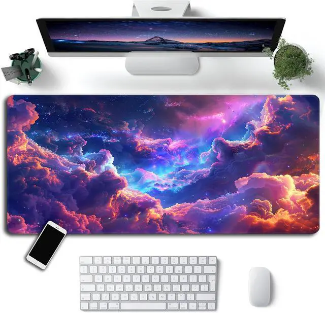 Alt view image 2 of 7 - Galaxy Mouse Pad,XXL 35.4"x15.7" Big Gaming Mousepad,Starry Sky Large Extended Mouse Mat,Non-Slip Rubber Base Waterproof with Stitched Edges for Gaming Office Home