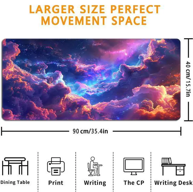 Alt view image 3 of 7 - Galaxy Mouse Pad,XXL 35.4"x15.7" Big Gaming Mousepad,Starry Sky Large Extended Mouse Mat,Non-Slip Rubber Base Waterproof with Stitched Edges for Gaming Office Home