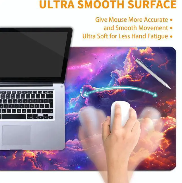Alt view image 5 of 7 - Galaxy Mouse Pad,XXL 35.4"x15.7" Big Gaming Mousepad,Starry Sky Large Extended Mouse Mat,Non-Slip Rubber Base Waterproof with Stitched Edges for Gaming Office Home