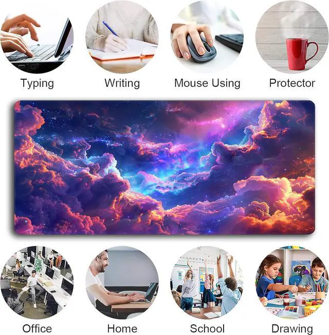 Alt view image 6 of 7 - Galaxy Mouse Pad,XXL 35.4"x15.7" Big Gaming Mousepad,Starry Sky Large Extended Mouse Mat,Non-Slip Rubber Base Waterproof with Stitched Edges for Gaming Office Home