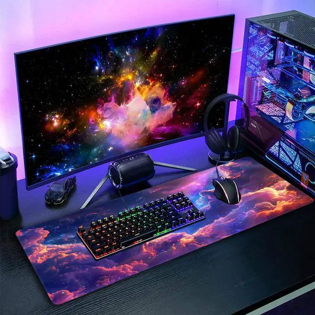 Alt view image 7 of 7 - Galaxy Mouse Pad,XXL 35.4"x15.7" Big Gaming Mousepad,Starry Sky Large Extended Mouse Mat,Non-Slip Rubber Base Waterproof with Stitched Edges for Gaming Office Home