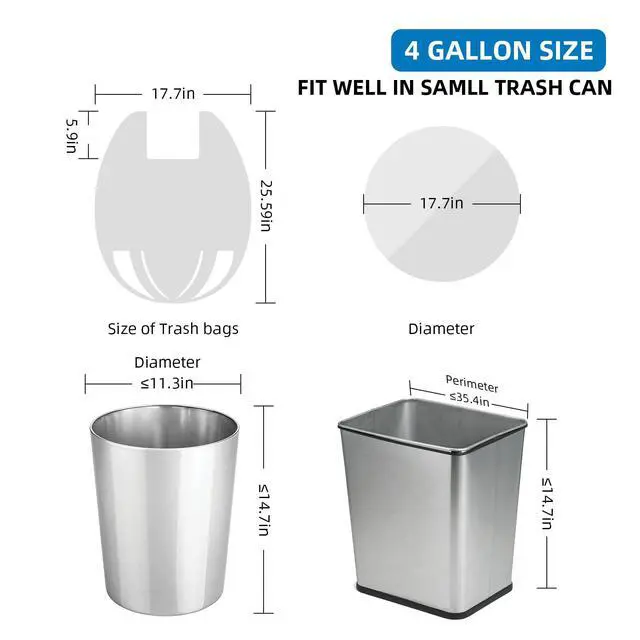 Alt view image 2 of 6 - 4 Gallon-Trash-Bag Small-Bathroom Kitchen Garbage Bags - Gal With Handle Recycling Colorful 100 Count For Can Recycle Car Unscented Waste Basket Little Disposable Plastic Outdoor Office