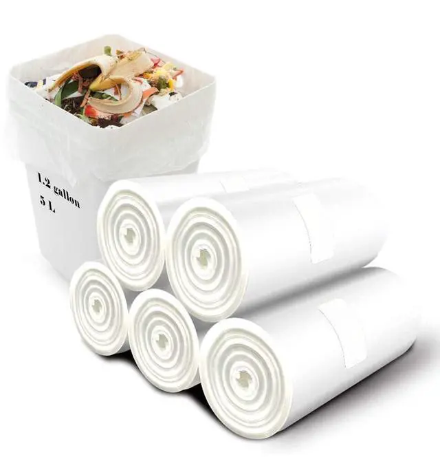 Main image of Small Trash Bags 1.2 Gallon, Biodegradable Gallon Waste Bag, Mini Compostable Strong Bathroom Wastebasket Can Liners Garbage Bags for Home Office Kitchen Fit 5 Liter 5L, 1 Gal, (120 Counts,White)