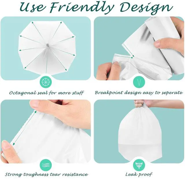 Alt view image 4 of 6 - Small Trash Bags 1.2 Gallon, Biodegradable Gallon Waste Bag, Mini Compostable Strong Bathroom Wastebasket Can Liners Garbage Bags for Home Office Kitchen Fit 5 Liter 5L, 1 Gal, (120 Counts,White)