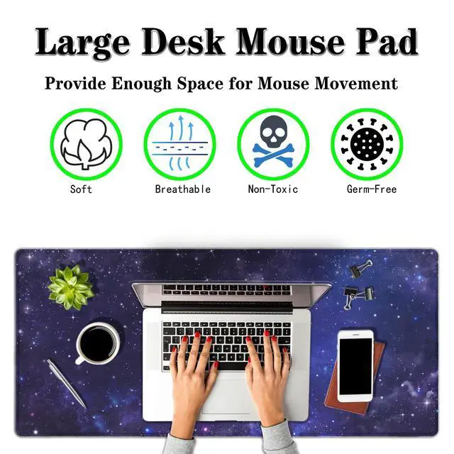 Alt view image 2 of 7 - Office Desk Pad Galaxy Universe, Gaming Mousepad XXL Mouse Pads Large Mouse Pad, Work Desk Mat Non-Slip Rubber Base, 35.4 X 15.7 inch for Work/Game/Office Starry Night Sky Stars Outer Space